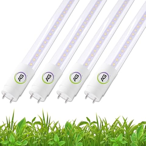 Active Grow T8/T12 High Output 4FT LED Grow Light Bulb - T8 Grow Lights for Indoor Plants, Germination & Microgreens - 22W - Sun White Full Spectrum High CRI 95 - Ballast Bypass 120-277V - 4-Pack Cover