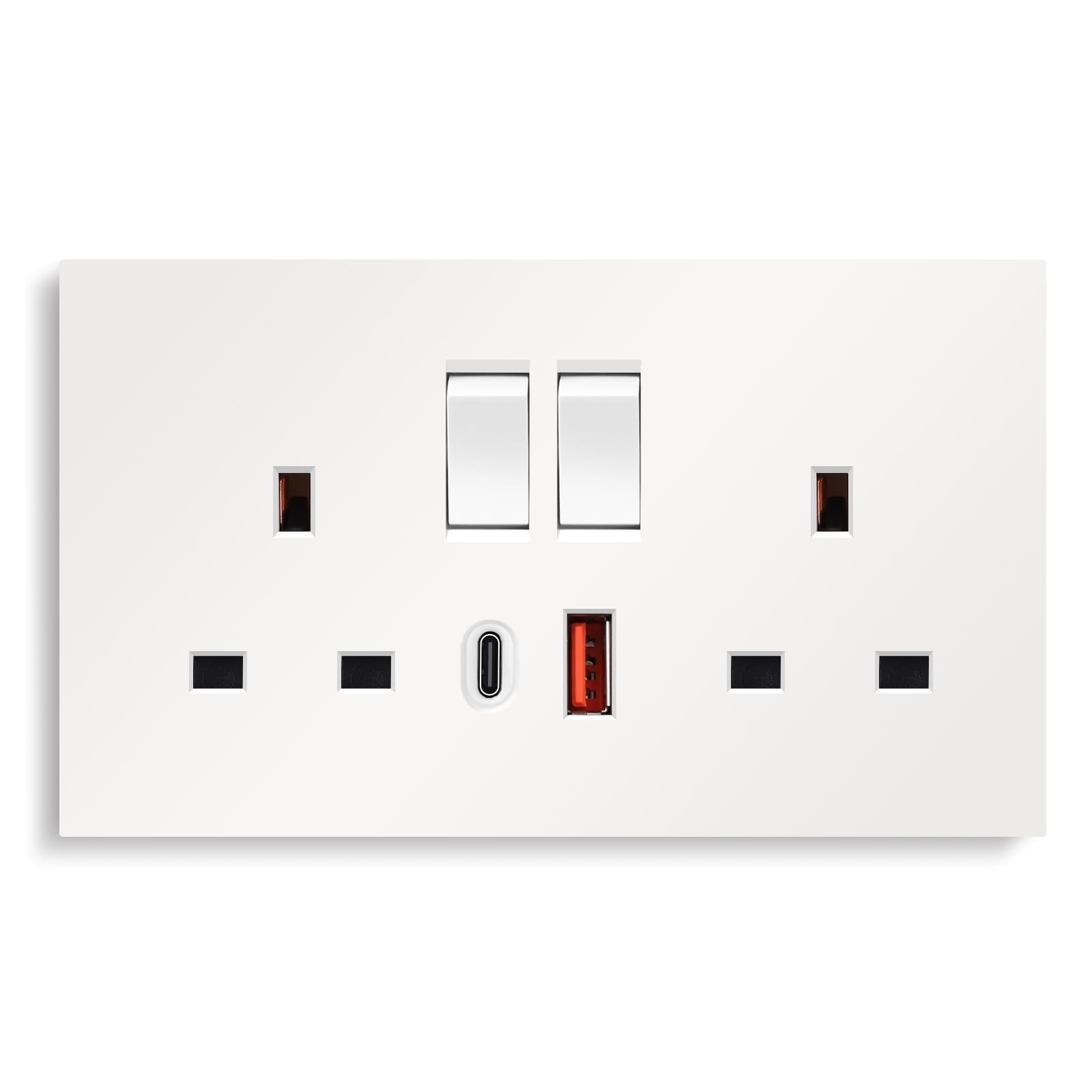 CNBINGO Double Switched Socket with 20W PD USB C and A Fast Charging Ports, Electric Power Sockets 2 Gang 13 Amp, White PC Plate Wall Outlet, 1 Pack