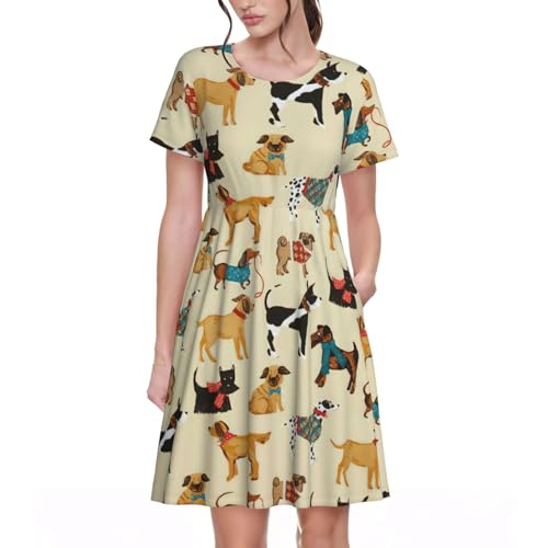 Robe d'été élégante avec imprimé chiens de chasse pour femme chic