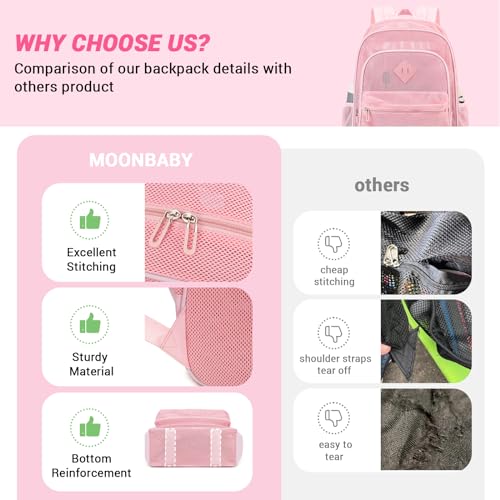 MOONBABY Mesh Backpack for Girls Mesh Bookbag Heavy Duty See Through Semi-Transparent School Bag for Swimming, Beach, Sports, Work, Travel (Pink) by MOONBABY - Used condition - Image 8