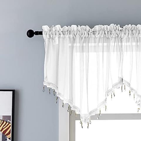 PearAge Beaded Triangle Sheer Valance Curtains Cover