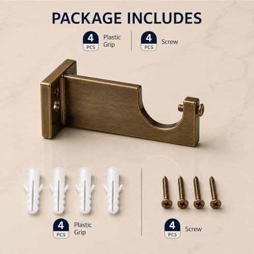 Image of Urban Elite Aluminum Curtain Rod Brackets - Heavy-Duty Wall Mount Clamps for Curtain Rod Support for Door and Window Curtain Rods with Screw and Wall Plug - Pack of 2PCS (EliteCurve) (Brass Antique)