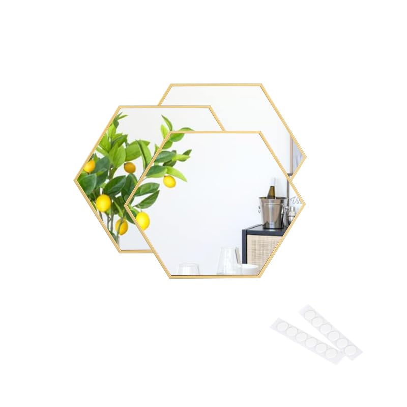 Amazon Brand - Umi 3-Piece Hexagonal Wall Mirror Set with Gold Frame, Modern Decorative Glass Mirrors for Home, Living Room and Bedroom, Scratchproof Mirror 23 x 20 cm-picture-11