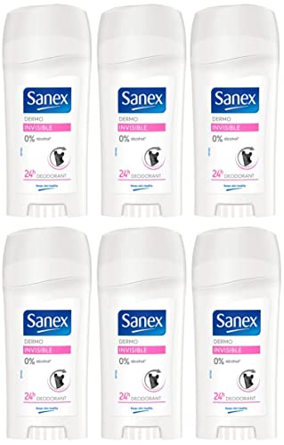 6 x 65 ml Sanex Dermo Invisible 24h Desodorante Stick (0% parabenos y alcohol)