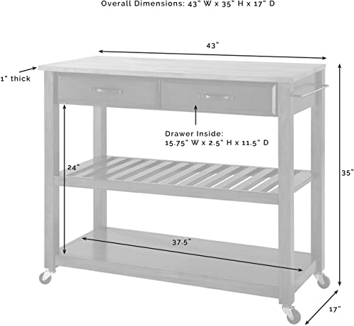 Crosley Furniture Wood Top Kitchen Prep Rolling Cart, Microwave Stand, Coffee Bar, with Shelves and Drawers, White - Thumbnail 4