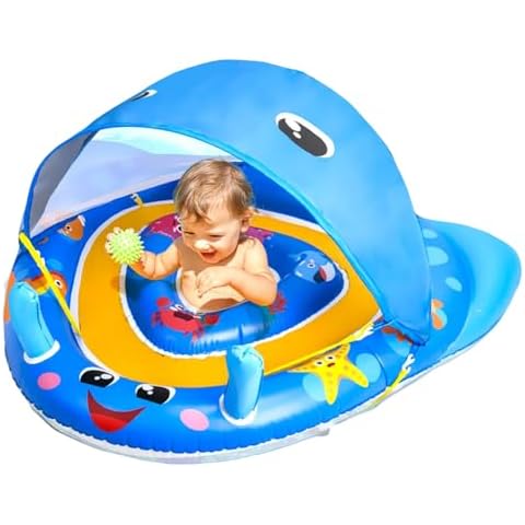 Baby Pool Float with Canopy Infant Float 6-24 Months Baby Swimming Float for Pool Toddler Pool Float with Shade UPF50+ Sun Protection Inflatable Pool Toys with Adjustable Safety Seat (Standard) Cover