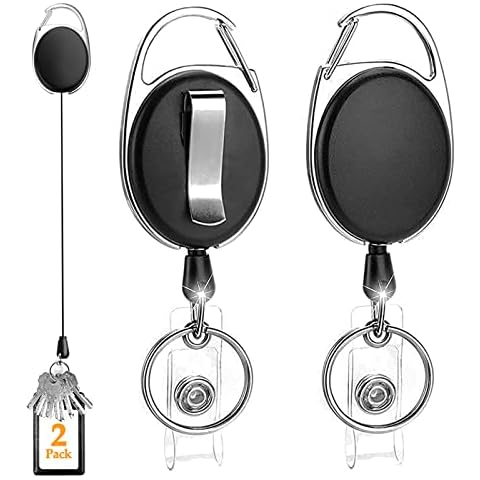 Metal Retractable Keyring, 2 Pcs Heavy Duty Retractable Keychain Lanyard Badge Holder for Office Workers, Nurses, Doctors, Teachers, Students Cover