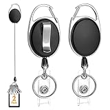 Devenirriche 2 Stück Einziehbarer Schlüsselanhänger, Einziehbarer Ausweishalter mit Karabiner und Gürtelclip Clip, Stahlschnur Ausziehbar 68cm für Hose, Gürtel, Rucksack, Schlüssel und ID Card