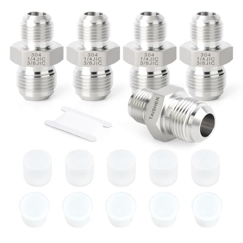 Image of TAISHER 5PCS Forging of 304 Stainless Steel JIC Flare Tube Fitting, 3 /8 inch JIC Male x 1 /4 inch JIC Male, Union