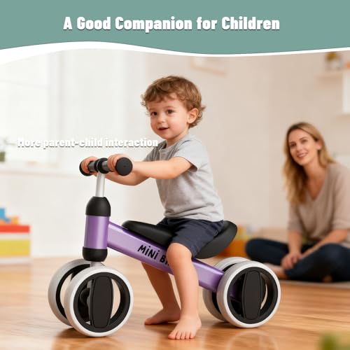 Image of SIMATE Balance Bike Toys for 1 Year Old Boys Girls, 12-24 Month Toddler Ride on Toys, 4 Silent Wheels & Soft Seat, First Birthday Gifts for Baby Girls Boys
