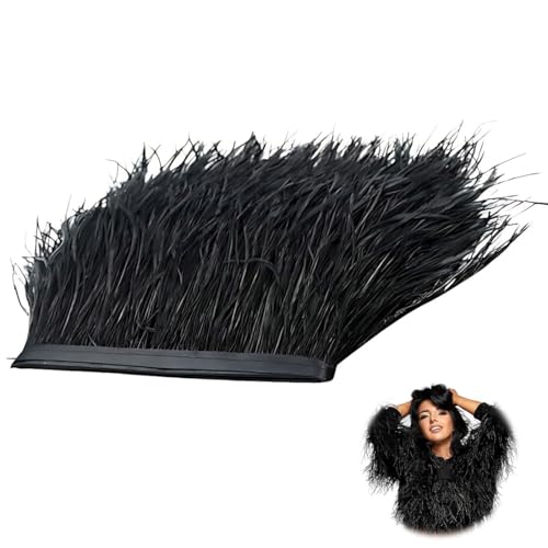 NOPKESV Ribete de Plumas de Avestruz con Cinta de Satén,1m (10~15cm) (Kokosnuss Braun) para Vestidos,Costura,Manualidades,Disfraces,Decoración,Plumas Negras,Plumas Flecos