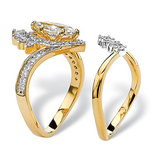PalmBeach Yellow Gold-Plated Marquise Cut Cubic Zirconia Bridal Ring Set Sizes 6-92