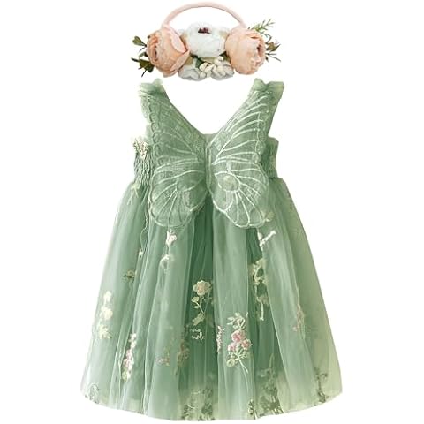 BGFKS Baby Girl Rainbow Floral Tutu Dress,Toddler Girls Birthday Party Princess Dresses with Floral Headband(Floral Green,9-12M). Cover