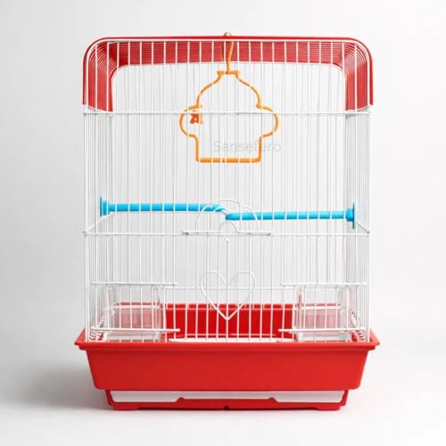 Image of SANSEFERO Hanging Bird Cage for Lovebirds, Parrots, Parakeets, Budgies and Cockatiels Included Bottom Tray, Feeders, Bird Swings & Plastic Perches (12X9X15 Inch)