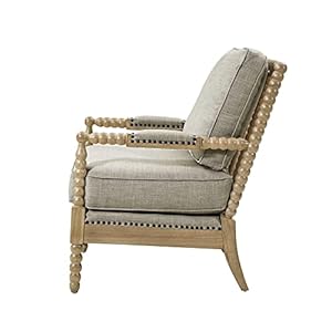 Madison park donohue mid century modern accent chairs for living room with nailhead trim solid wood oakwood finish upholstered seat lounge for reading bedroom furniture light grey  urban country home decor