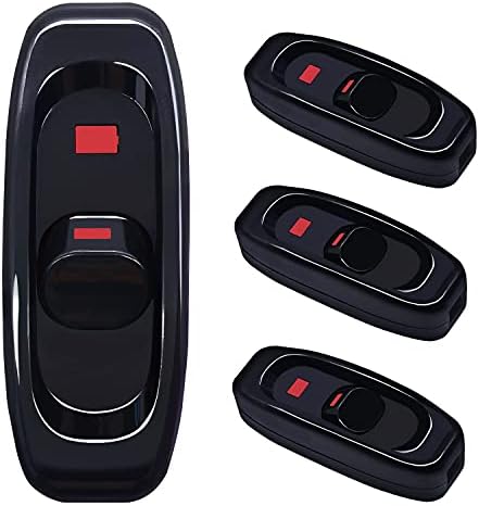 mankk 4PCS Appliance Inline Cord Switch Black AC 250V 10A Heavy Duty Thru Switch On Off Lamp Bulb Wall Line Button Control Switch with Red LED Indicator Light GW320-BK