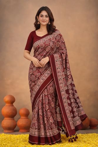 Image of Jack & Jini Women's Floral Print Pure Georgette Saree with Blouse Piece | Soft Casual & Festive Drape | Gift for Mother, Wife.