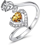 Geburtsstein Ringe 925 Sterling Silber Damen Monat Ring Verstellbarer Offener Her Ring Rose Blume...