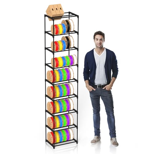 Hizypaixin 9-Tier 3D Printer Filament Storage Rack Heavy Duty Metal Spool Holder Holds 541kg Tool-Free Assembly Modular Design for Home Office Workshop
