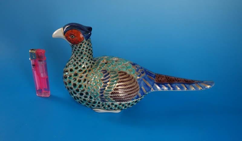 色絵 金襴手 雉子 香爐 共箱 仁清 模倣 陶香作 香炉 2350 九谷焼 色絵