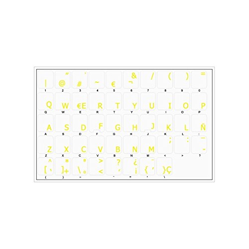 Qwerty Keys Pegatinas Teclado español Transparentes con Letras Amarillas - Apto para Cualquier Teclado Cover