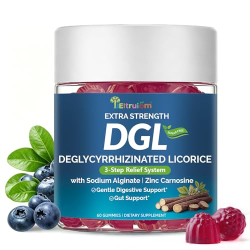 DGL Gummies Deglycyrrhizinated Licorice Root Extract with Zinc Carnosine & Aloe Vera for Digestive Support Sodium Alginate & Ginger Formula Vegan DGL Licorice Gummies Sugar-Free 60 Count