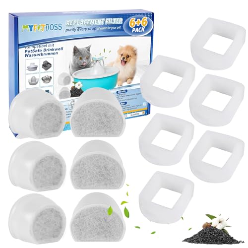 MyfatBOSS Lot de 6 filtres en mousse pour Drinkwell Ceramic, 6 filtres à charbon de rechange pour PetSafe Drinkwell 360 Fontaine à eau en acier inoxydable pour chats Avalon Pagoda