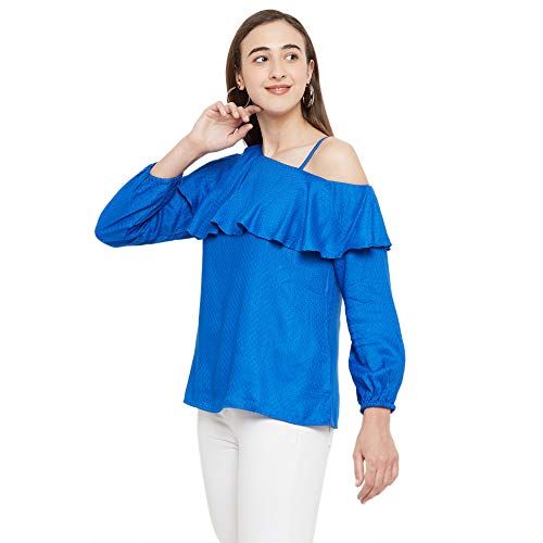109 F Women's Viscose Blue Self Design Regular Top XSmall