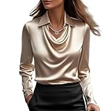 Soulolo Bluse Damen Langarm Satinbluse Elegant Business Hemdbluse V Ausschnitt Hemdbluse Langarmshirt Blusenshirt Party
