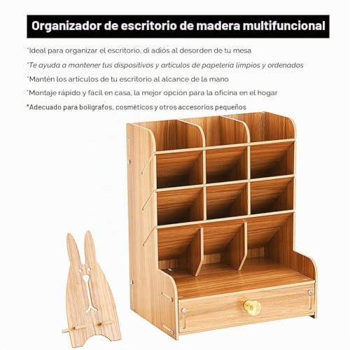 Miniatura 3 de Organizador De Escritorio De Madera Papelería Multifuncional Caja De Soporte De Bolígrafo Para Oficina En Casa Rack De Almacenamiento De Útiles Escolares Con Cajón Cereza