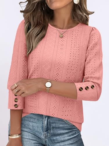 ANRABESS Womens Tops 3/7 Sleeve Fall Blouses,Coral,XL - image 2