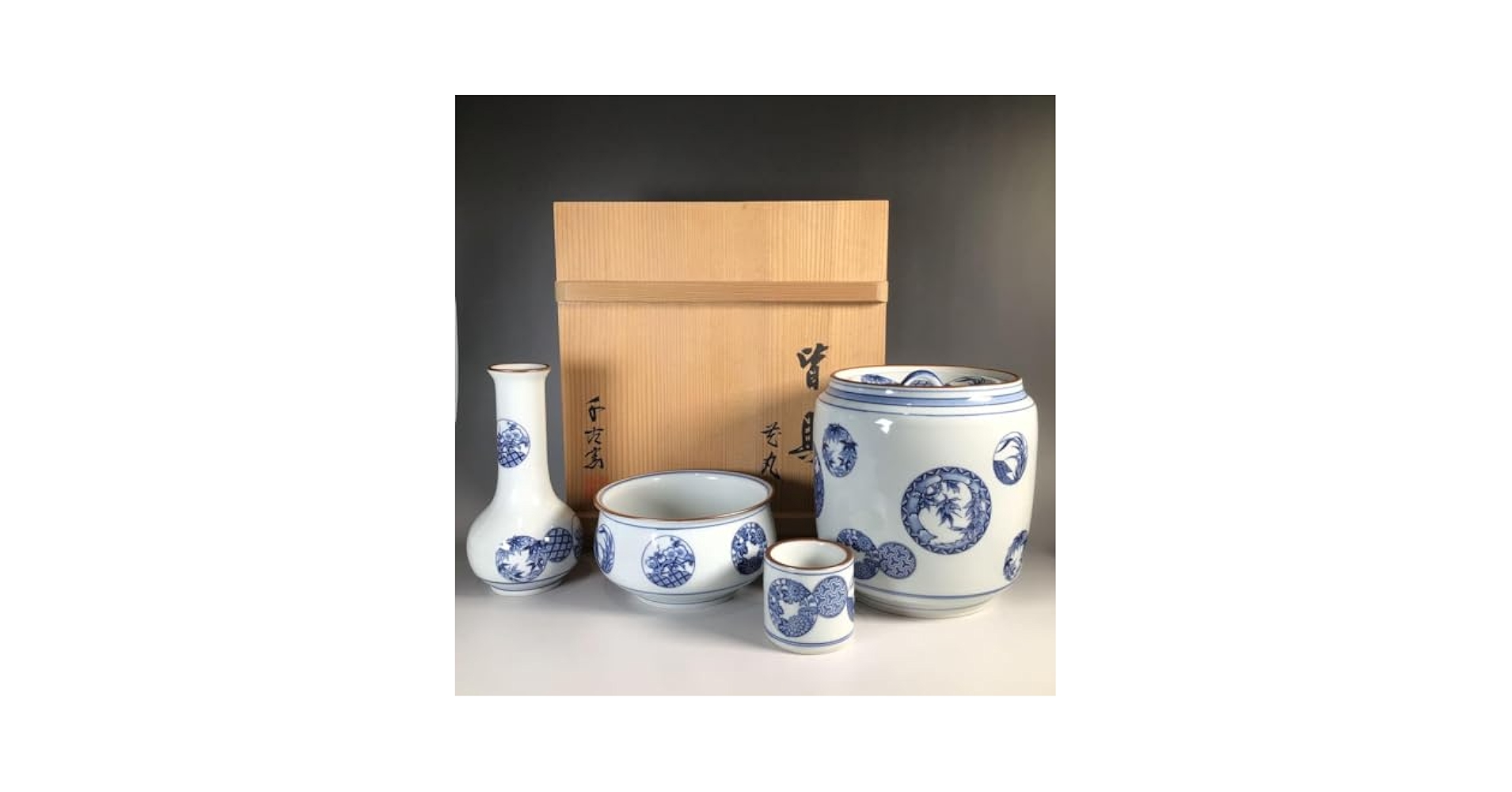 Ｎ１３１　皆具　『千古窯造』『染付花丸文』『水指　建水　蓋置　杓立』　共箱 Amazon.co.jp: N131 皆具 『千古窯造』『染付花丸文』『水指
