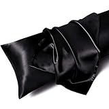 MR&HM Satin Body Pillow Cover, Soft and Breathable Body Pillow Case for Adults, Silk Satin Cooling Body Pillow Pillowcase with Envelope Closure (20x54, Black)
