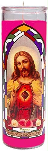 Scented Sacred Heart Candle, Tall, Pink