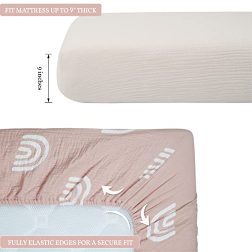 Meracorallo Muslin Fitted Crib Sheets, 2 Pack Soft Breathable Cotton Baby Crib Sheet, Boho Neutral Crib Sheet For Standard Crib And Toddler Mattress 28"X52" (Rainbow & Fog) #TOP3