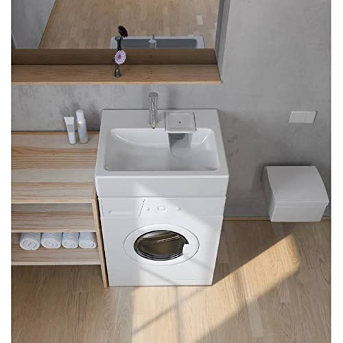 Lavabo gain de place pour machine à laver GPM Mini - Siphon compact décalé à l'arrière - Espace Disponible Sous La Vasque de 37cm pour installer une Machine à Laver Faible Profondeur 37cm (Petit)