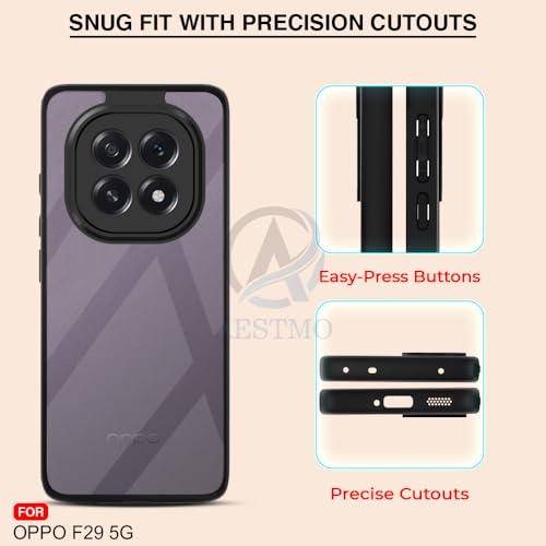Image of AESTMO Oppo F29 5G Back Cover | 360 Protection | Crystal Clear Hard Back Transparent | Bumper Case for Oppo F29 5G (PC+TPU, Black Bumper)