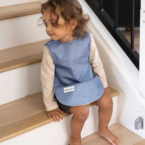 Image of Tiny Twinkle Mess Proof Baby Bib for Girls | Waterproof Toddler Bib for Eating | Baby Apron for Feeding | Machine Washable | Perfect Shower Gift (Grid, 6-24M)