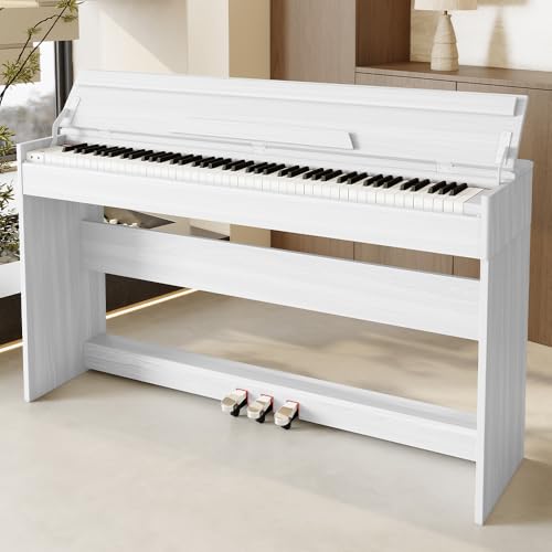 Zertylre Digital Piano 88 Keys Weighted Electric Piano Portable Keyboard with Furniture Stand Triple Pedals Supports USB-MIDI Connecting For Adults Children and Beginners (White)