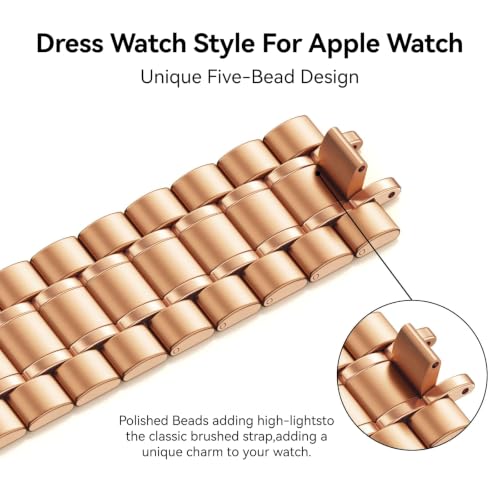 Image of Bestig Compatible with Apple Watch Bands for Men Women 40mm 38mm 41mm 42mm(Series 11 10),Premium Solid Stainless Steel Metal Business Wristband Strap for iWatch Series 10 9 8 7 6 SE 5 4 3 2 1,RoseGold