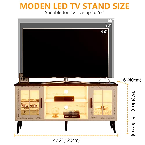 Lvsomt Modern Led Tv Stand With Storage, Entertainment Center Cabinet For Living Room, Media Console With 3 Color Lighting (Wood White) #TOP5