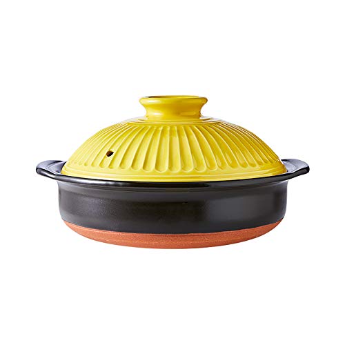 Auténtica Olla Caliente Japonesa,Olla De Arcilla De Cerámica Resistente Al Calor Olla De Estofado Olla De Sopa Cazuela,Sin Plomo Sin Mercurio No Tóxico Seguro De Usar-Amarillo 27.3x13.9cm( Cover