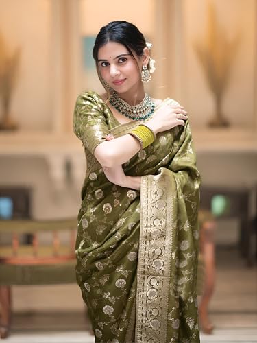 Image of Yashika Women's Pure Kanjivaram Silk Saree Soft Banarasi Style Wedding With Blouse Piece | Saree For Women | New Sari