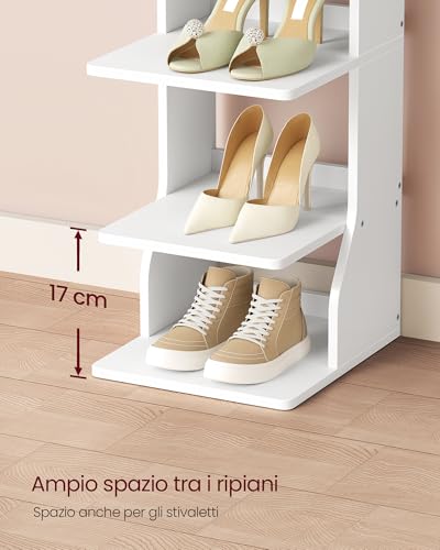 VASAGLE Scarpiera, Scaffale Portascarpe da Ingresso a 9 Livelli, Scarpiera Stretta, per Corridoio, Angolo, Cabina Armadio, Bianco Opaco LBS210WB01 - Immagine 4