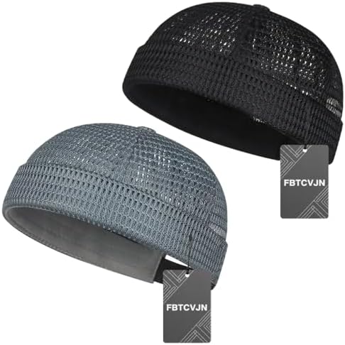 2 Pack Men's Breathable Brimless Hat Summer Style Mesh Tang Ultra Cooling Skull Adjustable Hip-Hop Cap Docker Beanie