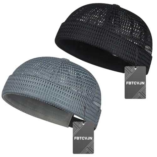 2 Pack Men's Breathable Brimless Hat Summer Style Mesh Tang Ultra Cooling Skull Adjustable Hip-Hop Cap Docker Beanie