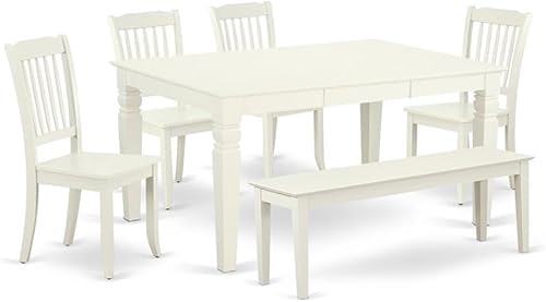 Miniatura 7 de East West Furniture WEDA7-LWH-W - Juego de mesa y sillas de cocina de 7 piezas consta de una mesa de comedor rectangular con hojas de mariposa y 6