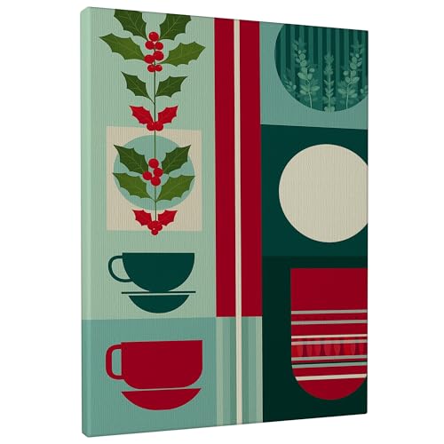 Tasses à café de vacances tableau abstrait moderne vert et rouge salon cuisine