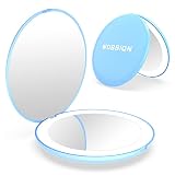 wobsion Travel Makeup Mirror with Light, 1x/10x Compact Magnifying Mirror,Handheld 2-Sided Pocket Mi
