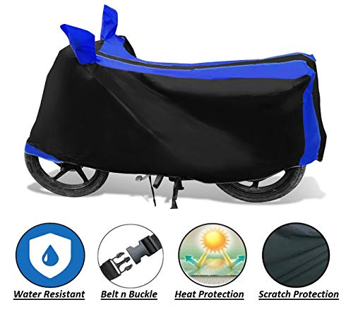 Image of Auto Hub Bike Cover Compatible with Glamour with Mirror Pocket, Dustproof, Heat Resistant, Triple Stitched, Glamour Bike Cover- Black, Blue